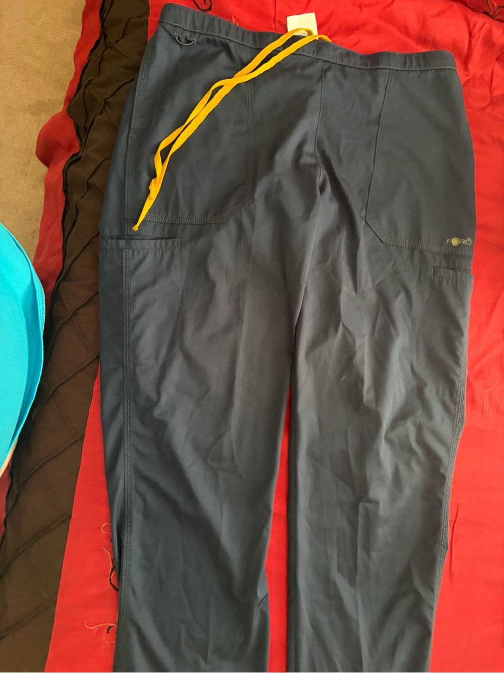 Carhartt force Large petite Navy Medical Scrub Pants w/Yellow Drawstring EUC